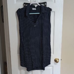 Allen Allen Navy and White Striped Blouse